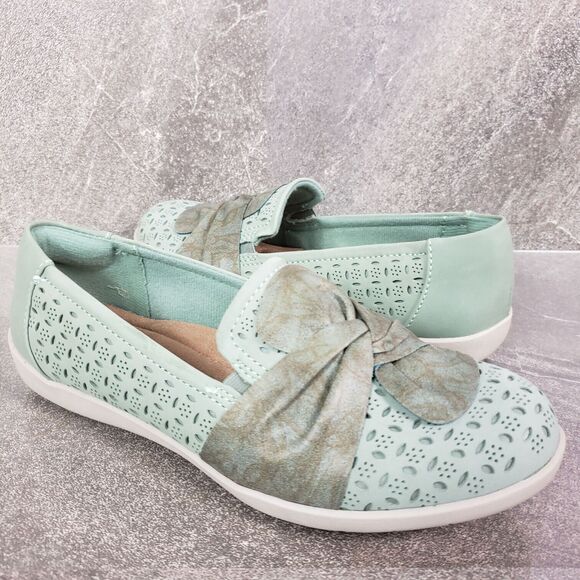 Earth Origins Shoes Size 7. 5 Green Perforated Nubuck Scarf Slip On Flats Finley - Picture 1 of 12